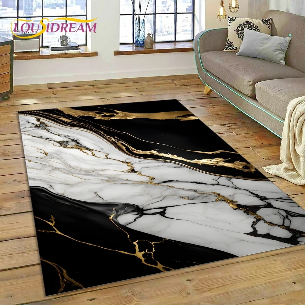 3D Luxurious Marble Colorful Gold Color Carpet Rug for Home Living Room Bedroom Sofa Doormat Decor,Area Rug Non-slip Floor Mat