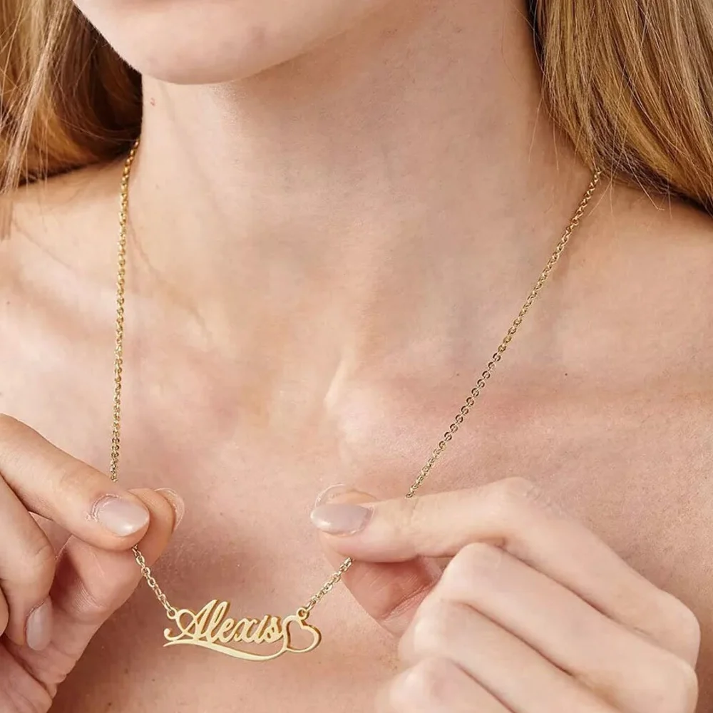 Gold Stainless Steel with Heart Necklace Personalized Customized Name Necklace Letters Choker Pendant Jewelry for Women Gifts