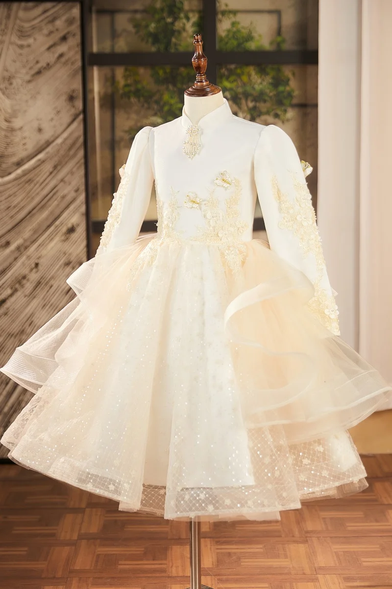 Красивое элитное платье с длинными рукавами для девочек для игры на фортепиано, роскошное нишевое платье принцессы для девочек на 10-летие