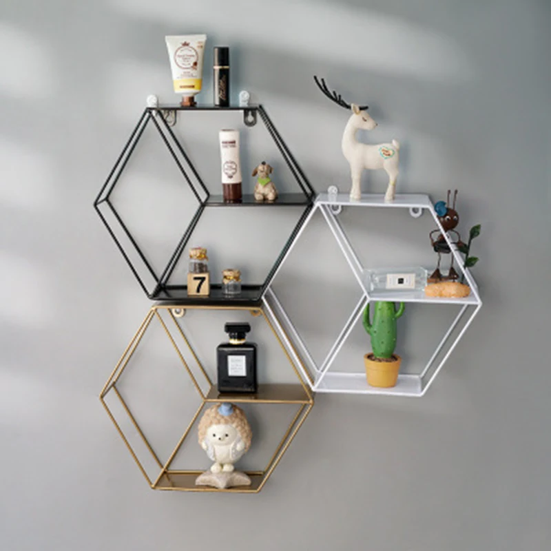 Nordic Style Metal Decorative Shelf round Hexagon storage holder rack Shelves Home wall Decoration Potted ornament holder rack