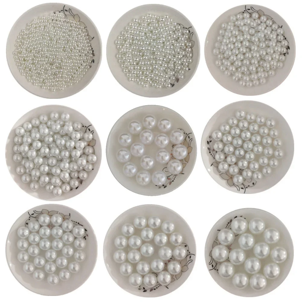 DIY white non-porous imitation pearl handmade material jewelry sweater clothing decoration accessories round loose beads 4-20mm