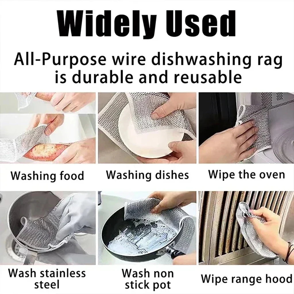 12/1pcs Magic Cleaning Cloth Thickened Double -sided Metal Steel Wire Rags Kitchen Dish Pot Washdishing Cloths Towel Clean Tools