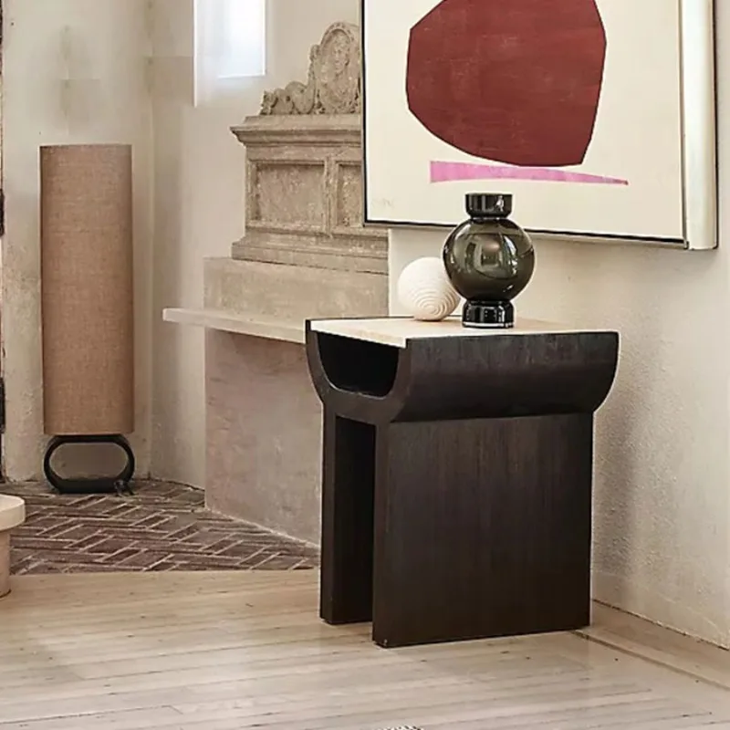 Special-shaped creative design coffee table black cabinet solid wood corner table