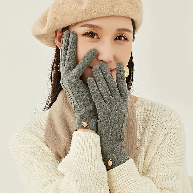 Guantes elegantes para mujer, guante de dedo completo para pantalla táctil, para deportes al aire libre, ciclismo, terciopelo alemán Delgado,