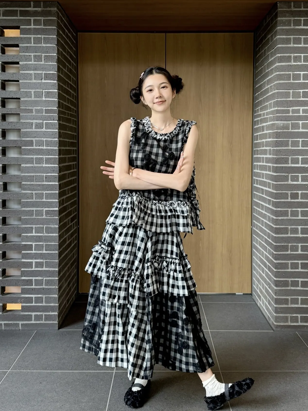 Japanese Style New Sweet High Waisted Women's Casual Skirts Plaid Embroidered Heavy-duty Vintage Elegant Midi Skirt Femme