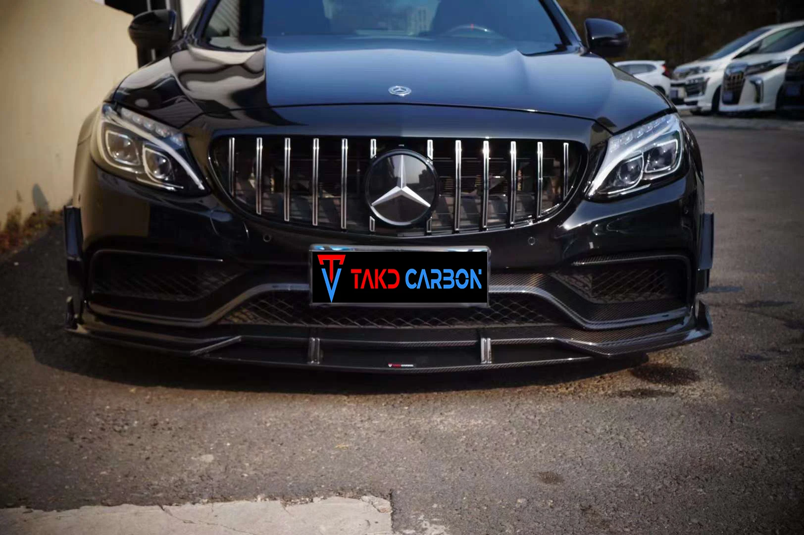 TAKD Carbon Real Car Data Development Dry Carbon Fiber Front Bumper Lip universal rear spoilers For BENZ C63 W205