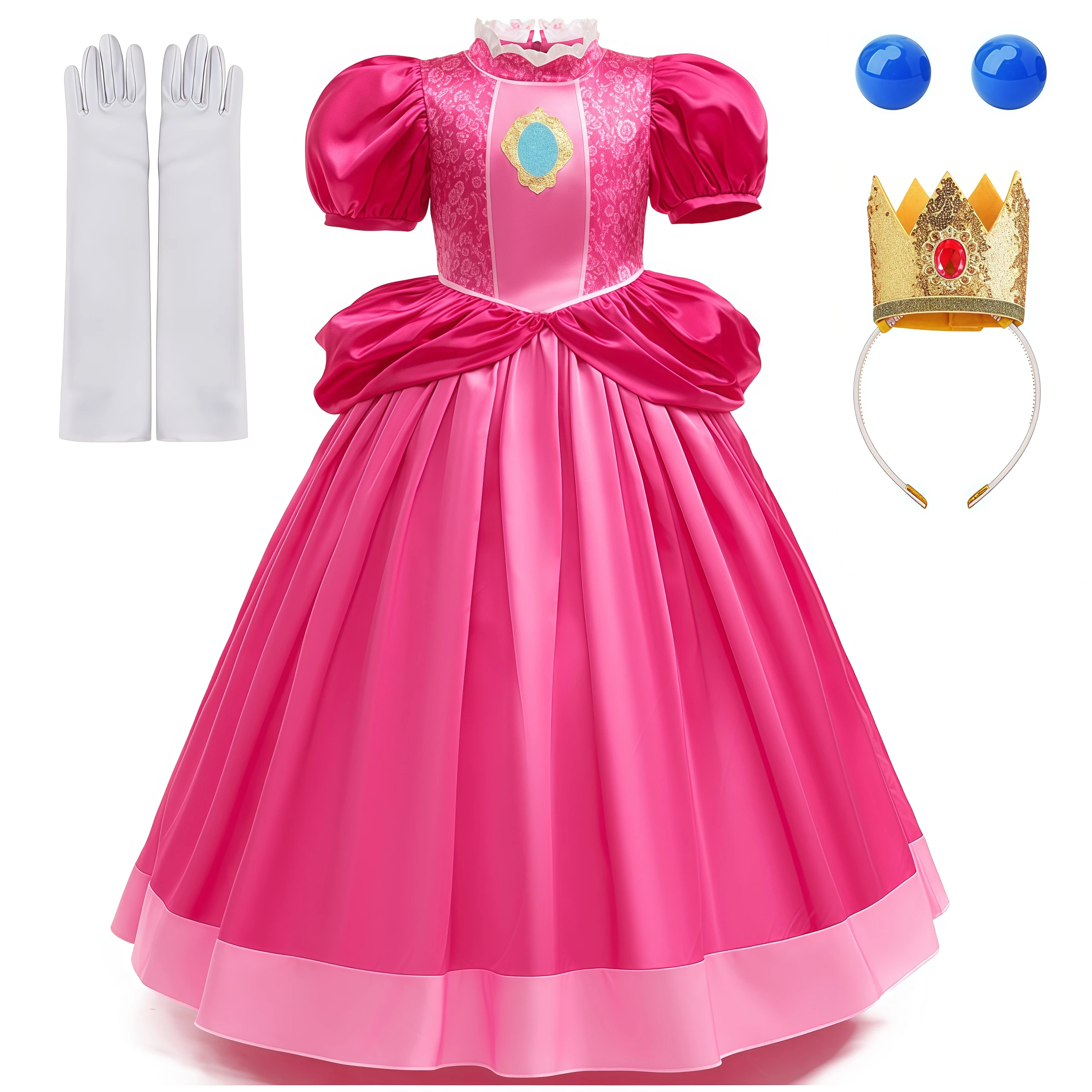 Super Bros Game Role Play Peach Princess Costume Girls Carnival Party Dress With Crown Child Birthday Festival Halloween Vestido