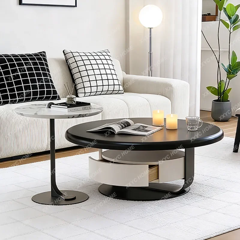 

YYVv X Minimalist Suspended Coffee Table Combination High-end Home Living Room Storage Drawer Paint Round Coffee