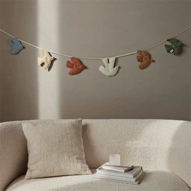 Nordic Ins-Style Fabric Home Decor Bird Hanging Ornaments, Cute Colorful Bird Flag Wall Hangings, Background Wall Decoration