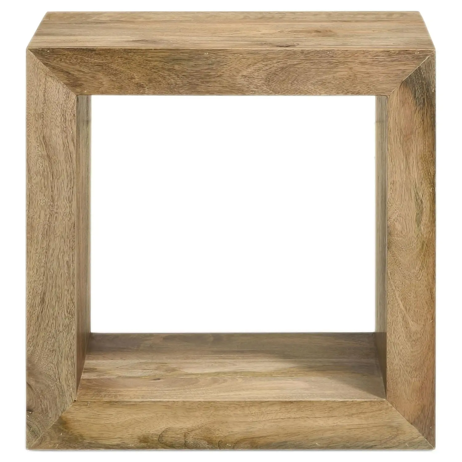 Rectangular Solid Mango Wood End Table Open Cube Design Farmhouse Living Room 22 Inch Natural, Customized