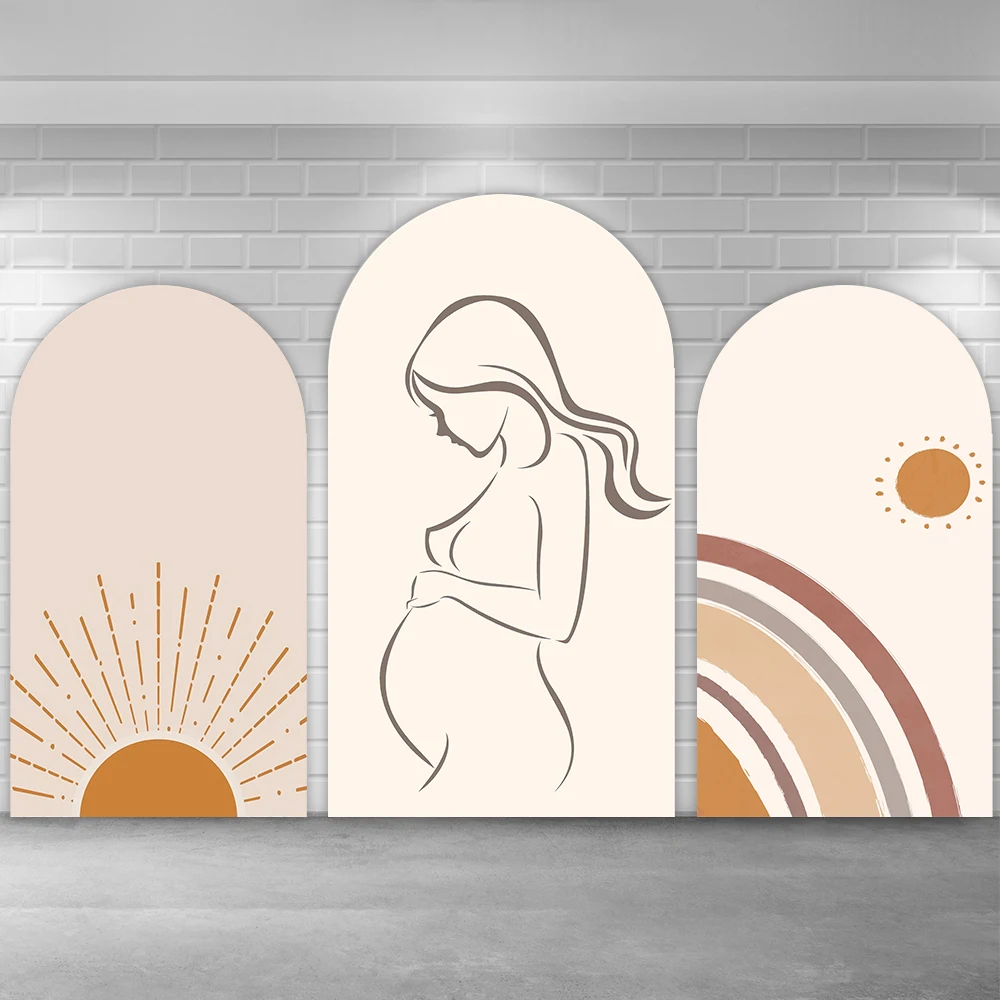 Boho Rainbow Baby Shower Arch Cover Chiara Backdrops Pregnant Woman Sunset Background Photography Props Photo Studio Arched Wall