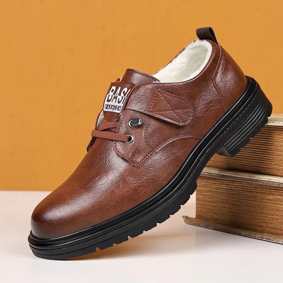 Men's Winter Fleece-Lined Lace-Up Short Boots, Round Toe, Warm-Lined Casual Boot for Daily Wear and Outdoor Use