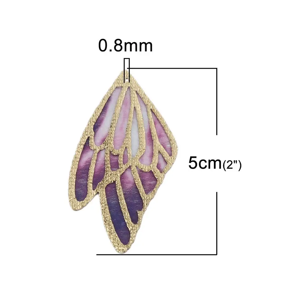 5pcs Doreen Box Fashion PU Fabric Pendants Butterfly Wing Multicolor DIY Making Earrings Jewelry Gifts Findings4cm/5cm/6cm