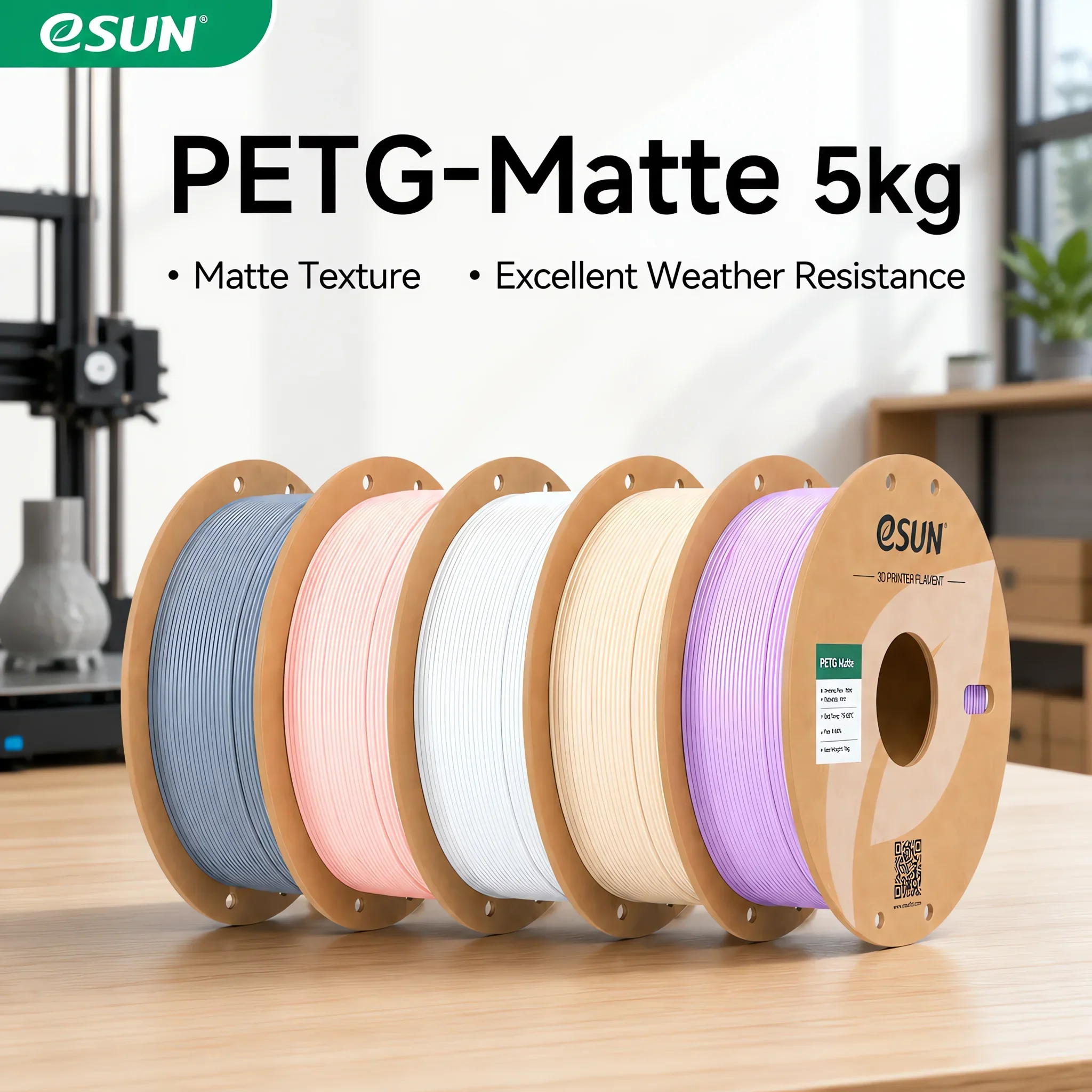 Image of ESUN 5kg Matte PETG 3D-Drucker-Filamente 1,75mm Hochfeste Mehrfarbige Matte PETG-Druckmaterialien Kompatibel mit Bambu Lab AMS