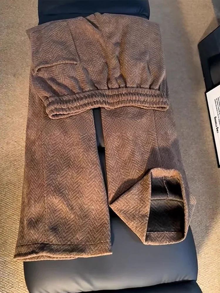 

Men's Casual Straight Leg Wide Leg Pants Autumn Winter Lazy Sle Pleated Design Coffee Color Loose Fit Trousers