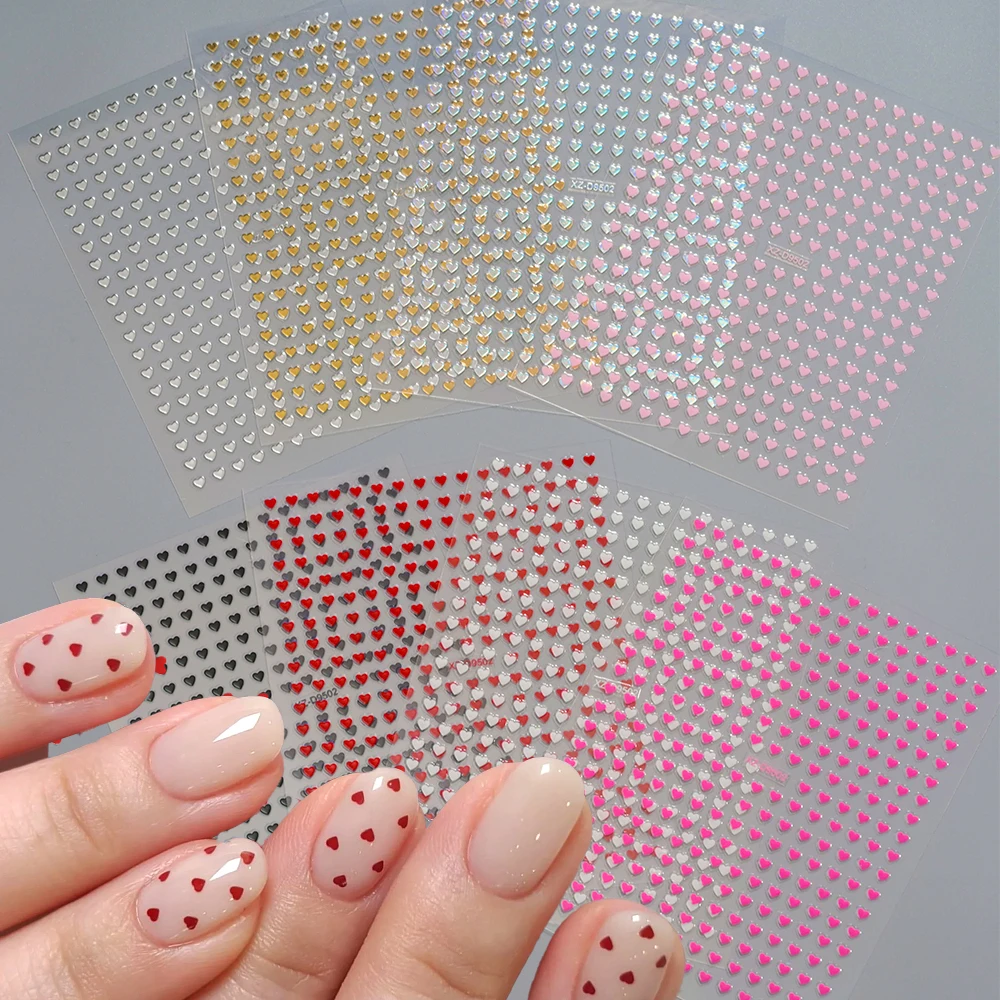 8 pezzi carino mini amore cuore adesivi per nail art romantico piccolo cuore autoadesivo decalcomanie per unghie rosso rosa argento cuore manicure decor