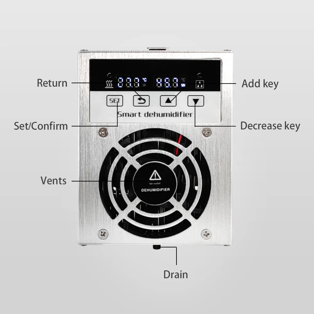 60W Mini Auto Dehumidifier Industrial With Rs485 Aluminum Alloy Intelligent Control Dehumidify