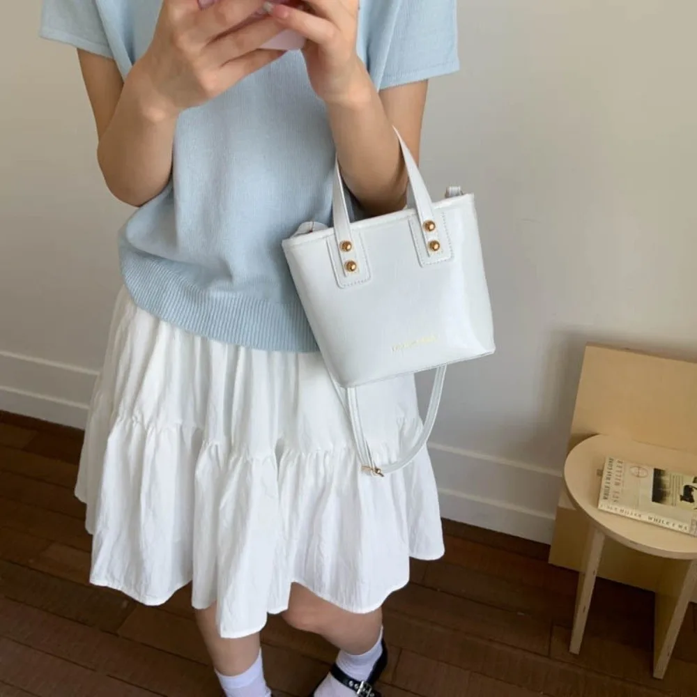 

Fashion Solid Color Square Bags Pu Leather Small Bucket Bag Women Lightweight Crossbody Bag Female