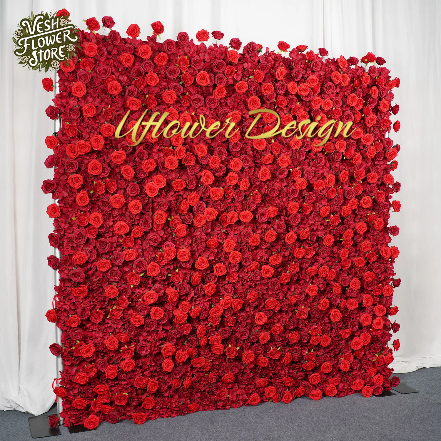 Uflower Artificial Red 5D Flower Wall Rose Luxury Wedding Arch Backdrop Curb Party Event Banquet Center Decoration