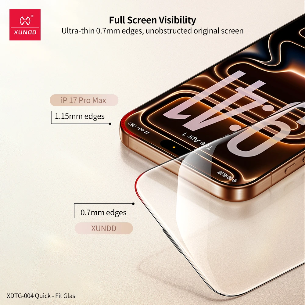 Xundd واقي شاشة من الزجاج المقسى لهاتف iPhone 17 Pro Max لهاتف iPhone 17 Air 17 Pro مضاد للخدش تغطية كاملة سريع التركيب