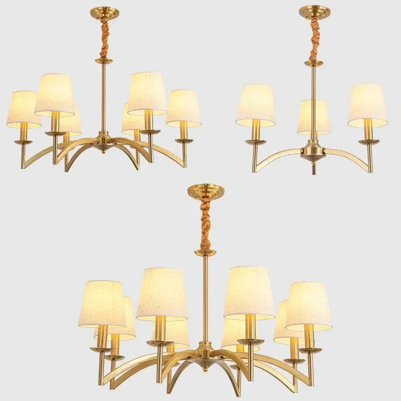 American Country Chandelier Ceiling For Living Room Kitchen Bedroom Retro Pendant Light Fabric Hanging Lamp Dining  Home Dec