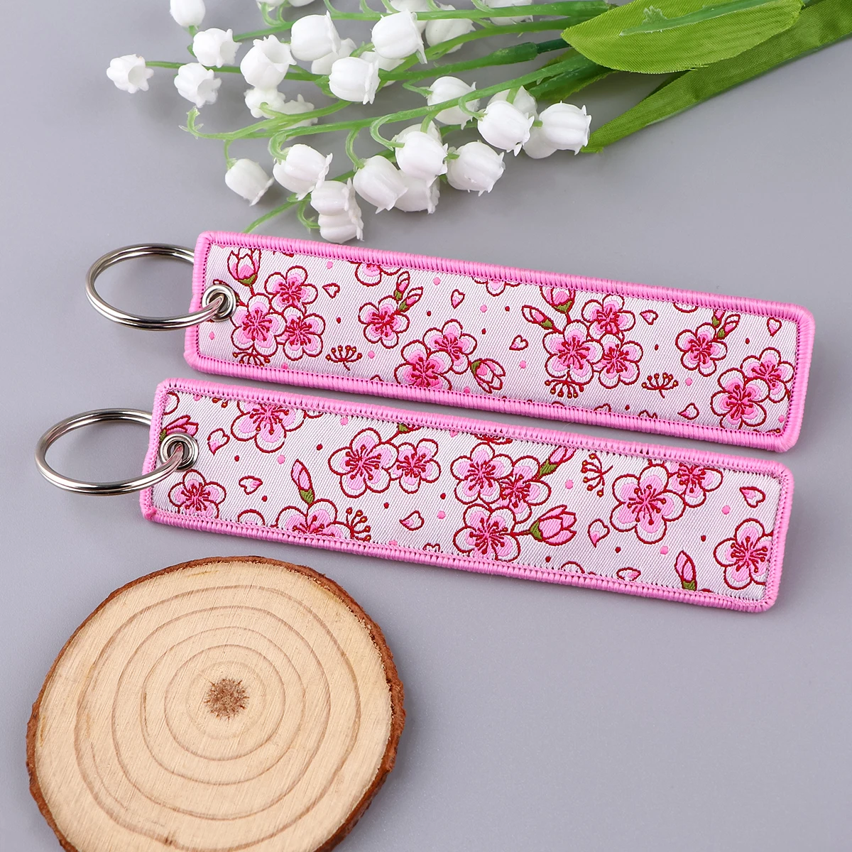 

Japanese Cherry Blossoms Key Tag Anime Embroidery Keychains Cars Motorcycles Keychains Adorn Key Ring Accessories Gifts 1pc