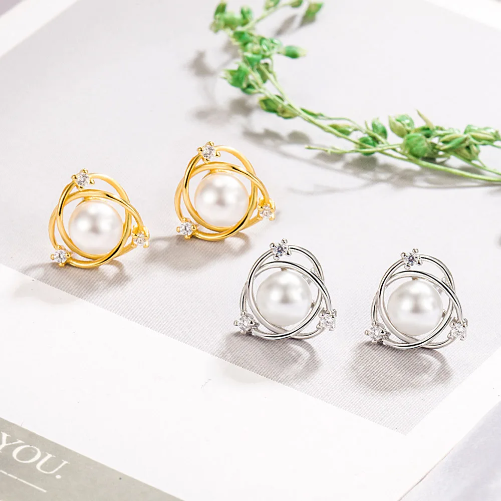 

925 Sterling Silver Earring Temperament Pearl Zircons Earring Ladies Fashion Simple Birthday Wedding Anniversary Jewelry Gift