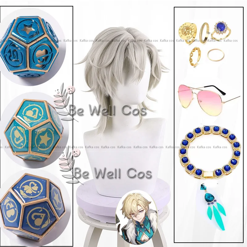 Honkai Star Rail avventurina parrucca Cosplay capelli corti occhiali da sole orecchini bracciale dadi anelli Chip per Halloween uomo donna