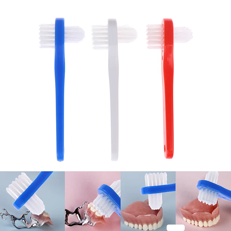 1 Pcs T-shape Denture Dedicated Plastic Brush Toothbrush Dual Head False Teeth Brushes Cleaner For Oral Health