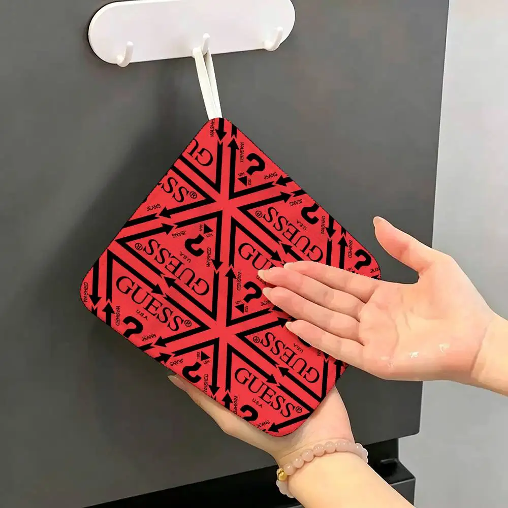 Fashion G_GuessS Logo Polyester Cotton Hanging Kitchen Towel, Skin Friendly Hand Wiping Towel for Hotel Cafe Household