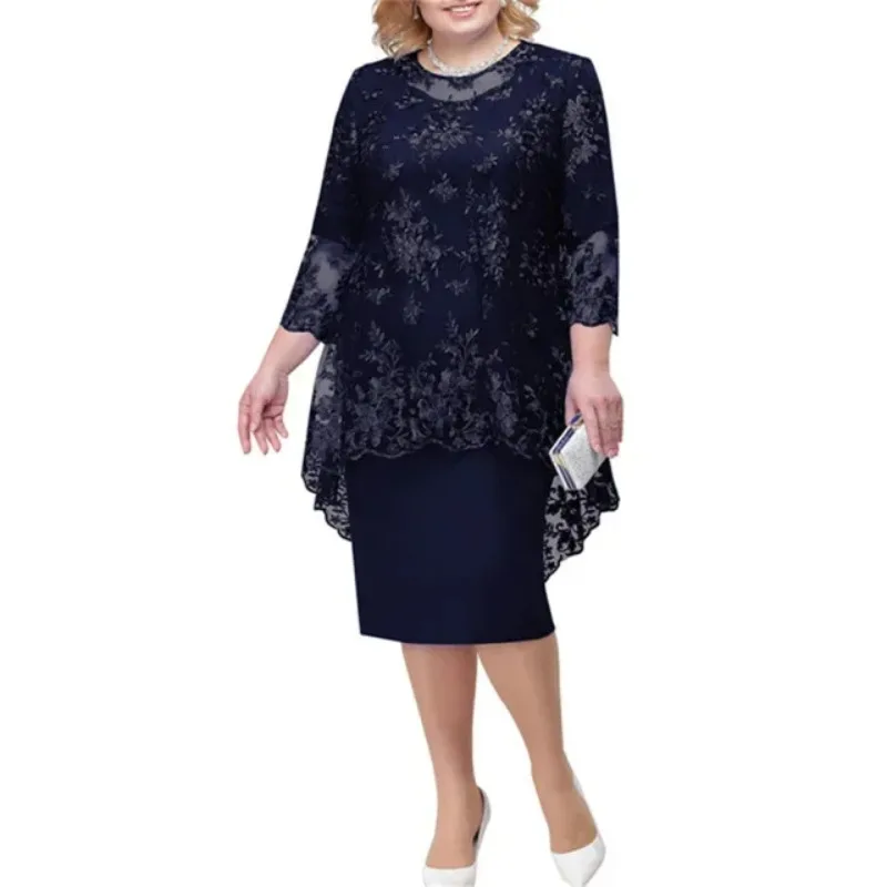 

New Hot Sale Of The Season Women's Lace Embroidered Slimming Dress Two-Piece Set Evening Gown Commute Elegant Style plus Size Fa