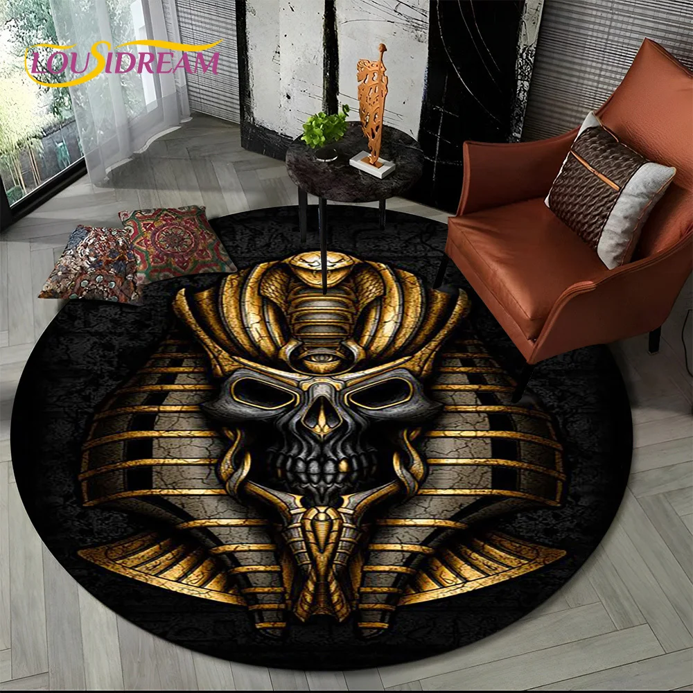 Egyptian Ideographic Eye of Horus Symbols Round Carpet Rug for Living Room Bedroom Child Decor,Pet Area Rug Non-slip Floor Mat