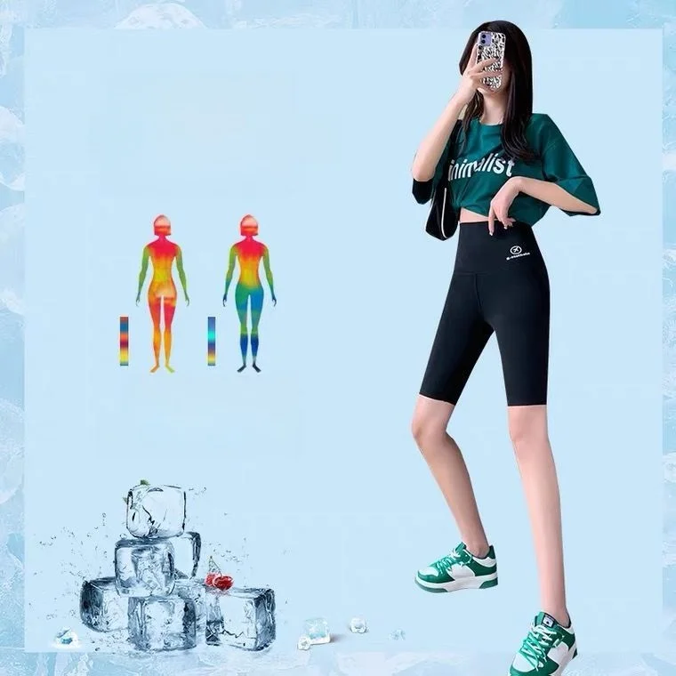 ハイウエストヨガパンツ レディース 夏 薄手 五分丈 シャークスキンパンツ シームレス お腹引き締め ヒップアップ ベースレイヤーパンツ