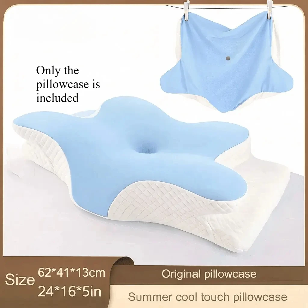 Ergonomic Butterfly Memory Foam Neck Pillow Cover, Cool and Comfortable, Blue Pillowcase (Pillow Core Not Included)