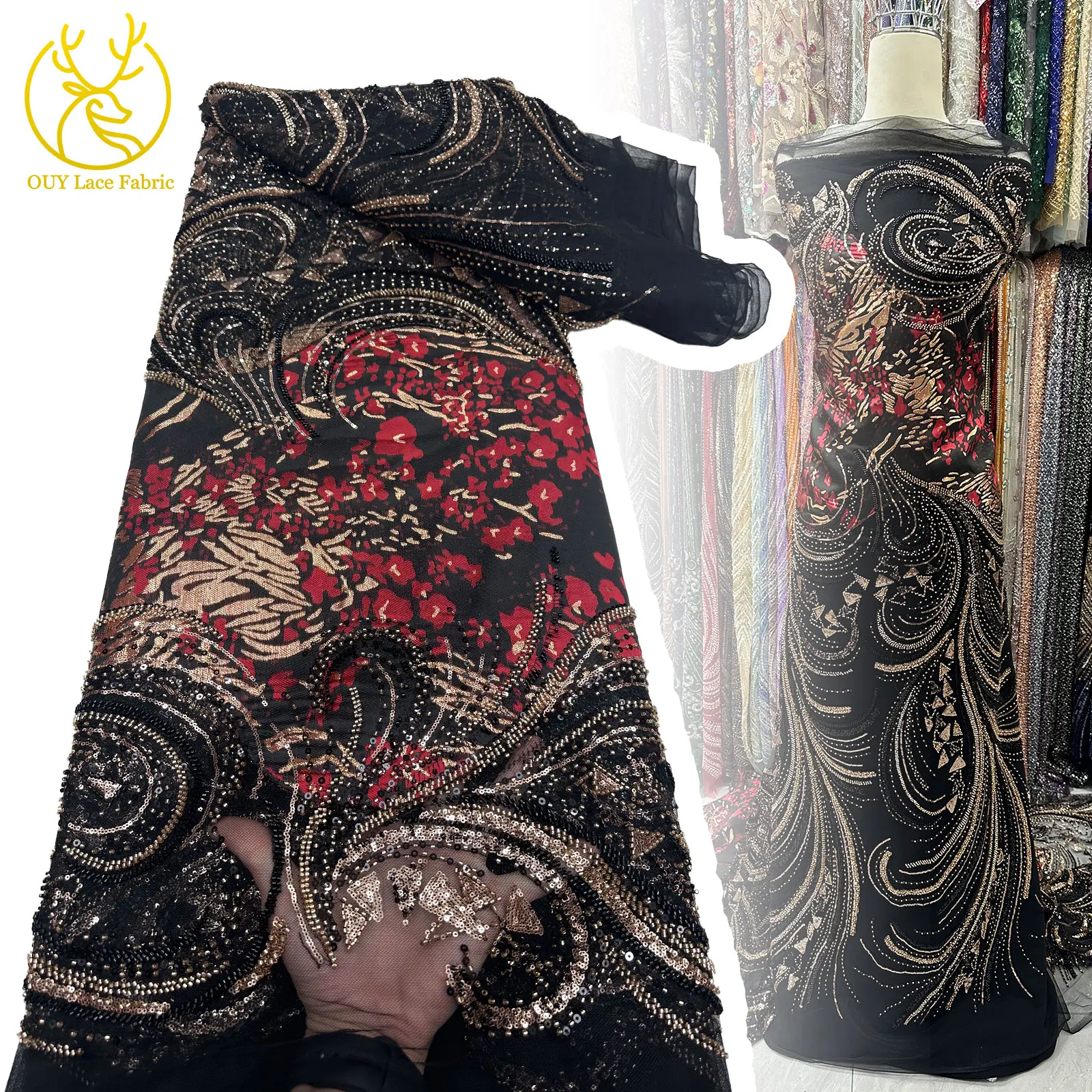 

Latest Unique Fashion Design, High-Quality Fabric, Nigerian Handmade Beaded Sequin Embroidery Mesh Lace Women's Evening Dress