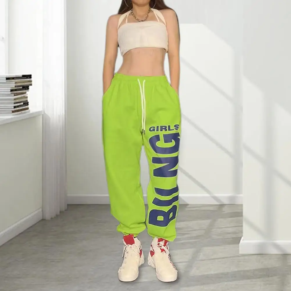 Soft Touch Wide-leg Pants Women Wide-leg Pants Stylish Women's Wide Leg Dance Pants with Elastic Waist Letter Print for Sport