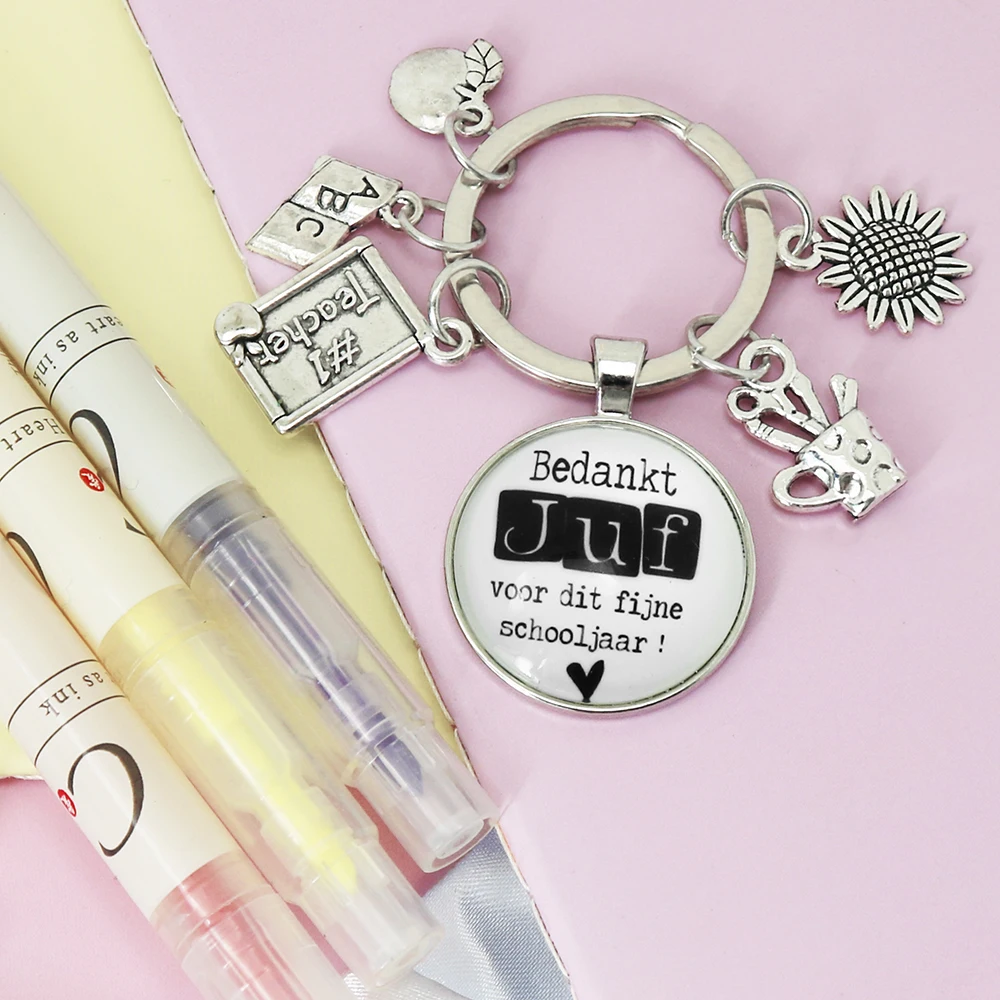 Llavero de 25mm con accesorios para profesores, de cristal, con la inscripción 'Gracias, querida profesora', ideal como regalo para el Día del Maestro
