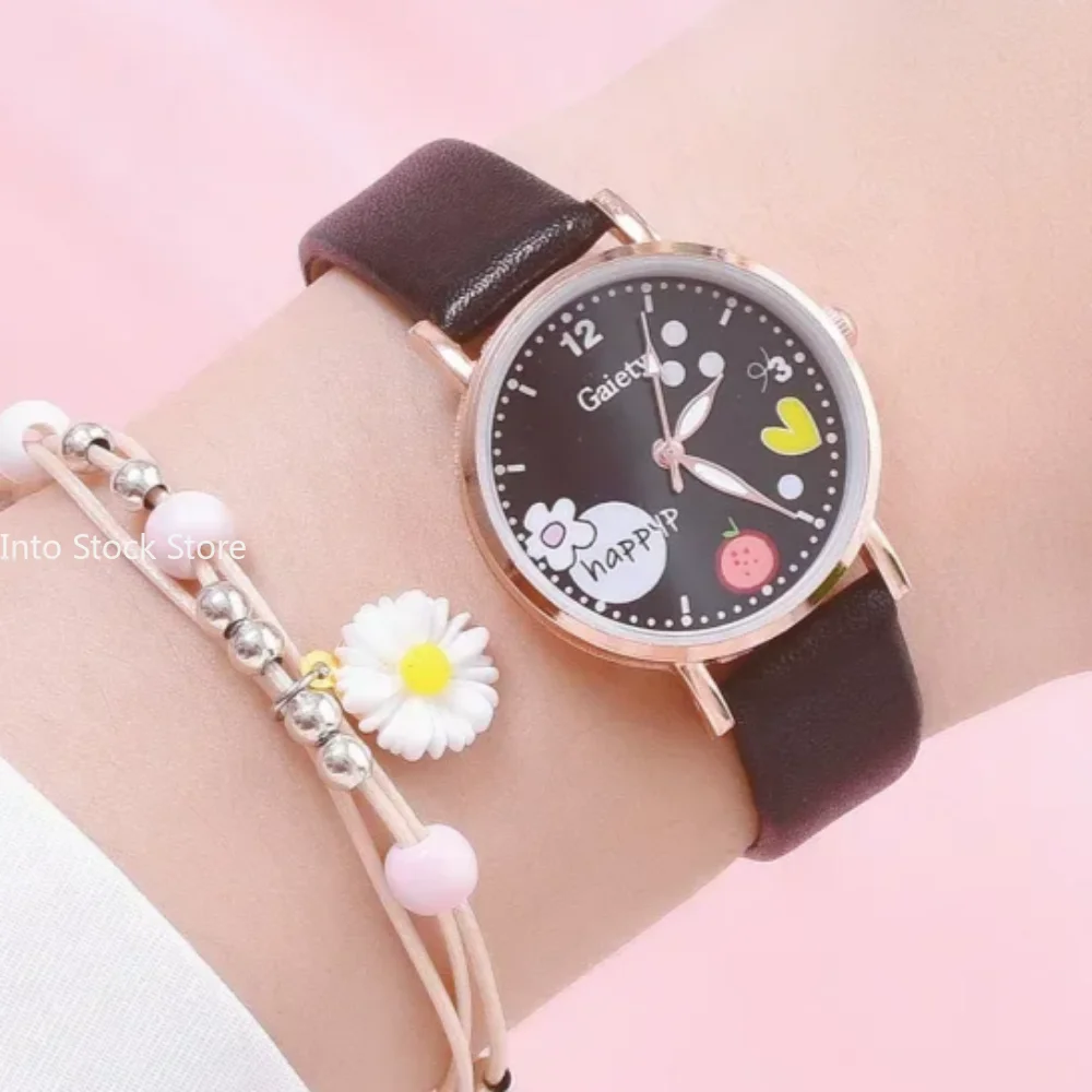 Kids Watches Pink Cute Children's Wristwatch Cartoon Pattern Quartz Watch Set for Girls Fashion Students' Clock Relogio Feminino