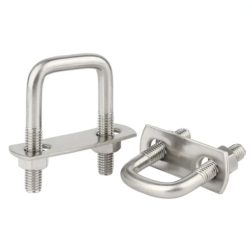 Homaisson 4-Pack Square U-Bolts – 3/8" X 3" X 7" Stainless Steel, With Nuts & Frame Plates, For Trailers, Pipes & More