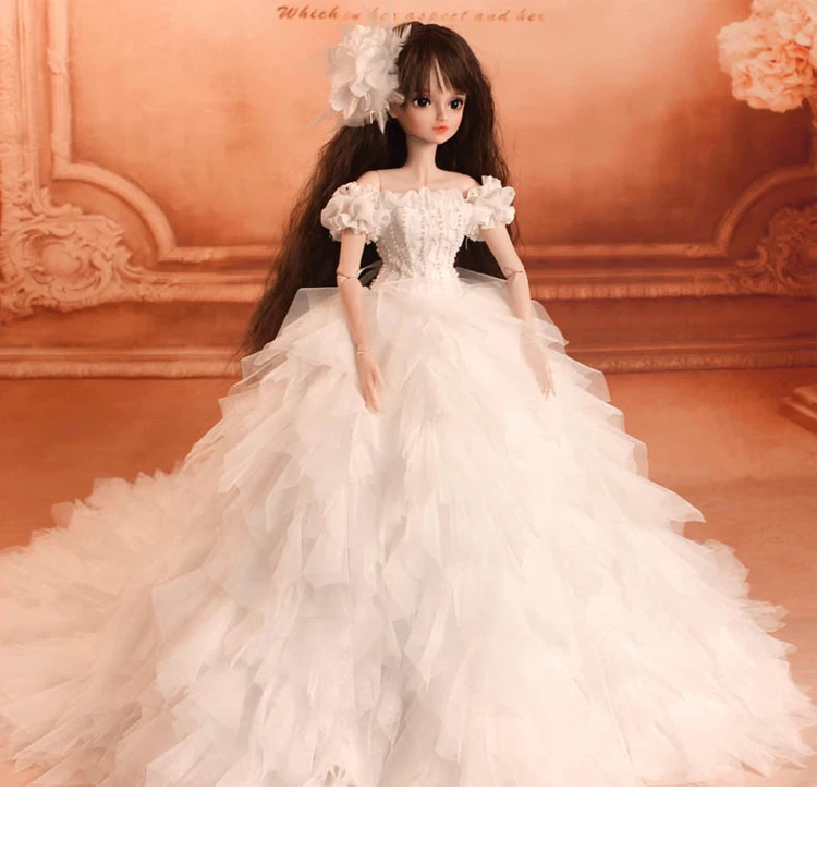 60cm Bjd doll dress أرواب خفيفة للتغطية , White lace wedding dress 1/3  1/4 doll clothes 1 piece