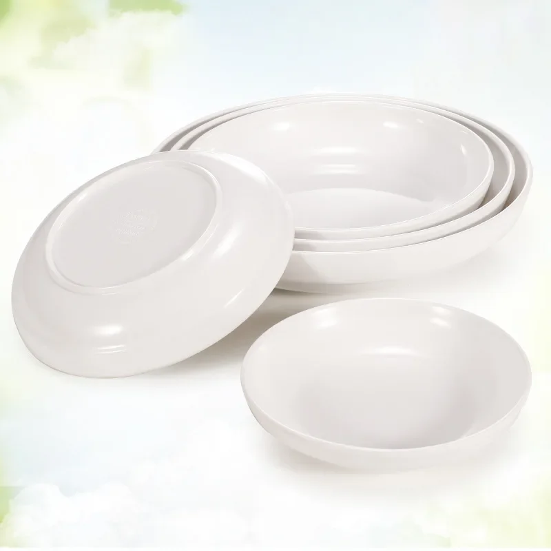 1 Pc Melamine Circular Deep Plate Double Ear Plate Plastic Imitation Porcelain Tableware