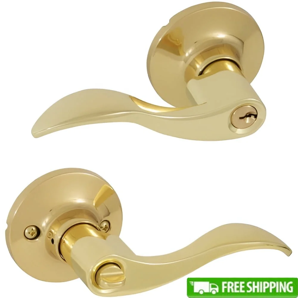 

Полированный латунный рычаг входной двери, регулируемая защелка, защитный замок, монтажные ключи, универсальная установка, левая и правая