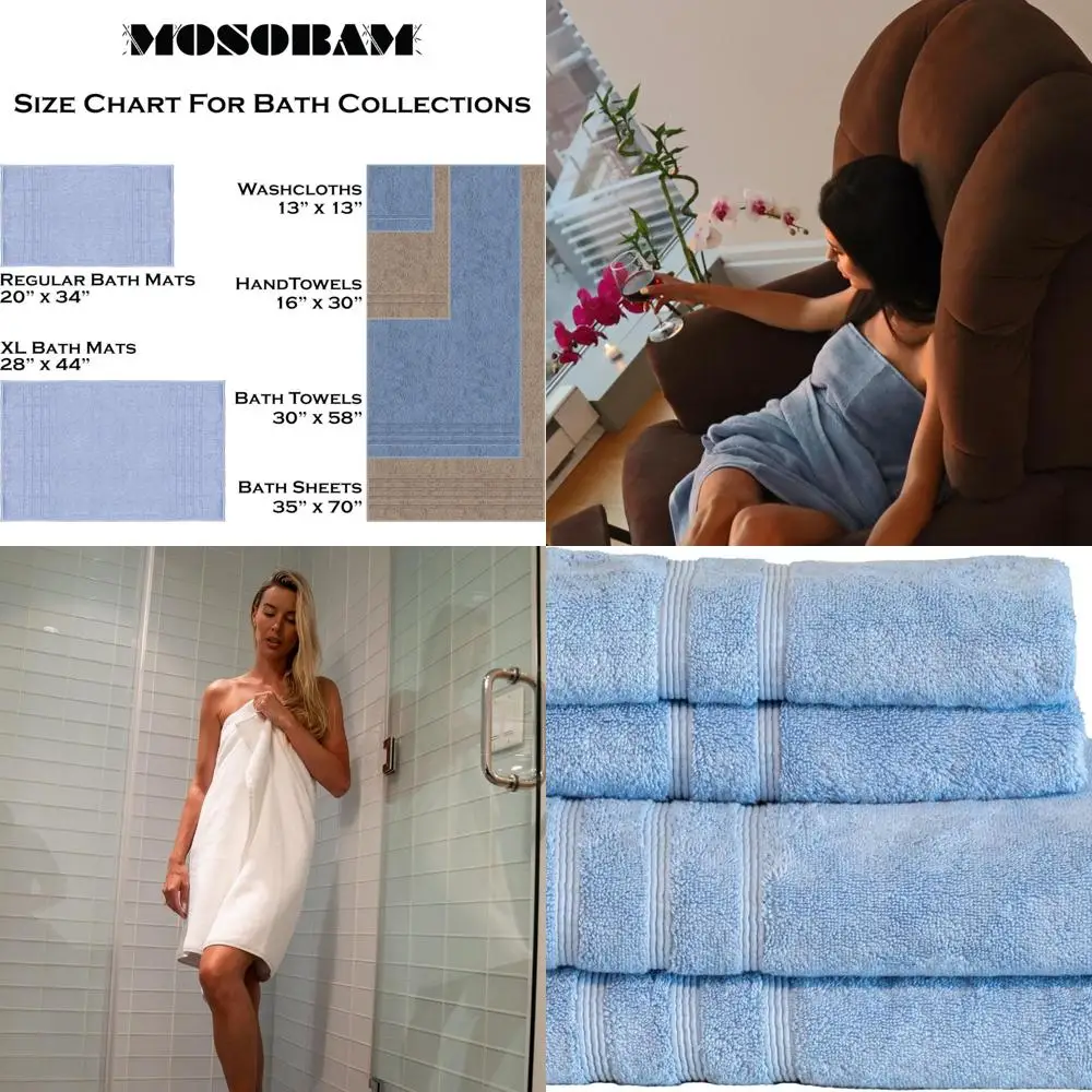 

Элегантный комплект турецких полотенец из 4 предметов: 30x58 и 16x30, Allure Blue, смесь бамбука, вискозы 700 GSM и эгейского хлопка