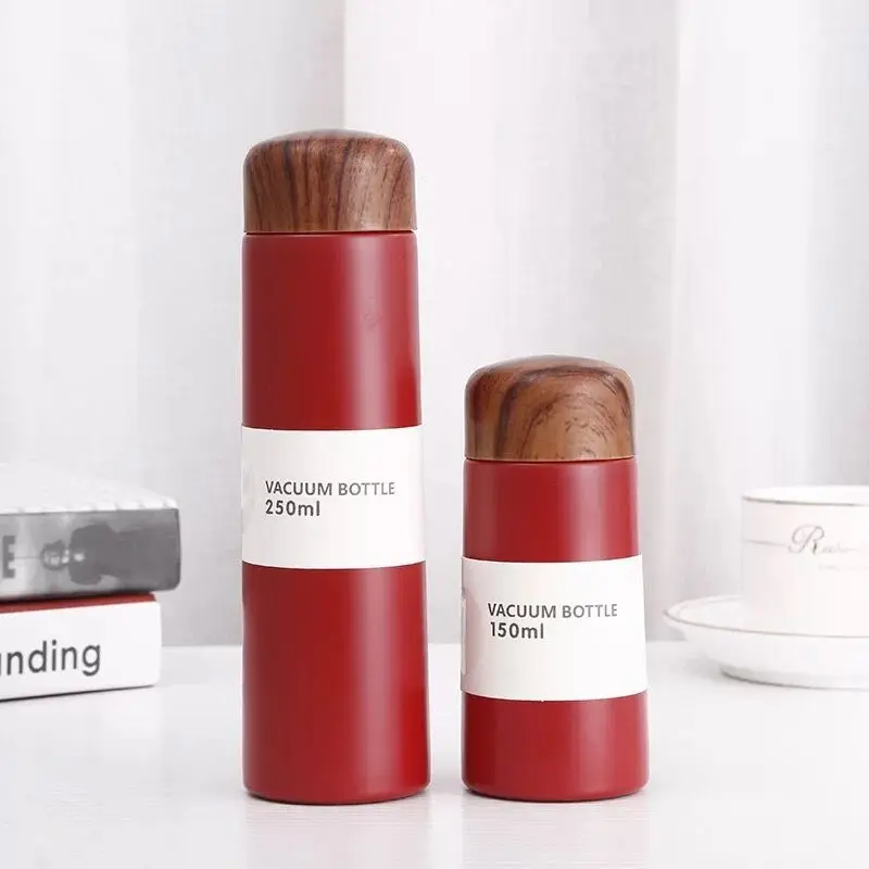Portable Stainless Steel Thermos Cup, Cute Mini Pocket Cup, Wood Grain, Small Capacity, Personalized Water Cup, Student