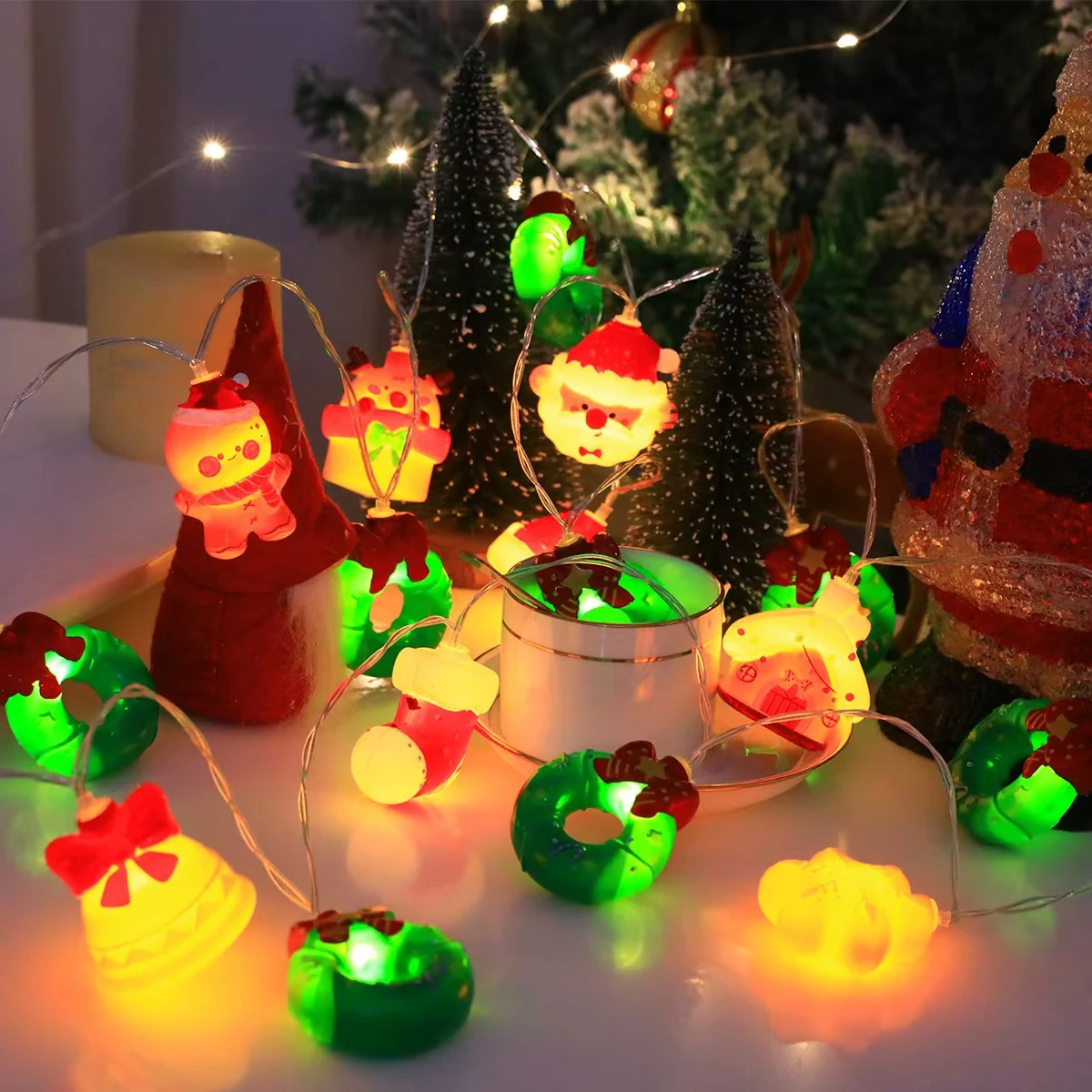 Battery Operated Cute Christmas Themed Fairy Lights, Multi-Shape Santa, Snowman & Reindeer LED Decoration for Home Winter Party