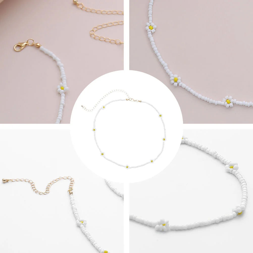 Creative Braided Flower Geometric Necklace Attractive Female Woven Beads Pretty Beach Party Jewelry Clavicle Chain Chic