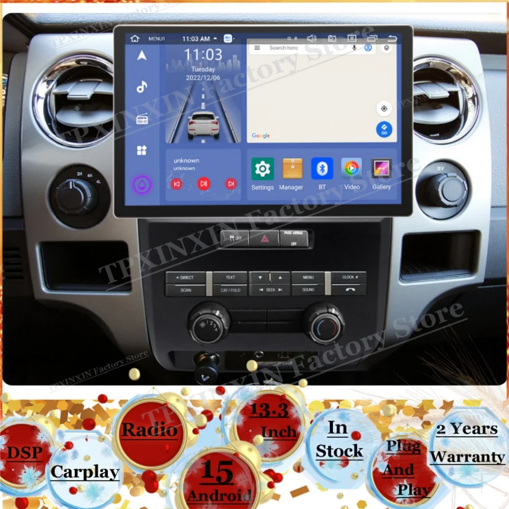 2K HD Screen Android 13 For Ford F-150 Raptor 2008~2014 Manual Multimedia Car Radio GPS Navigation Stereo Receiver Head Unit