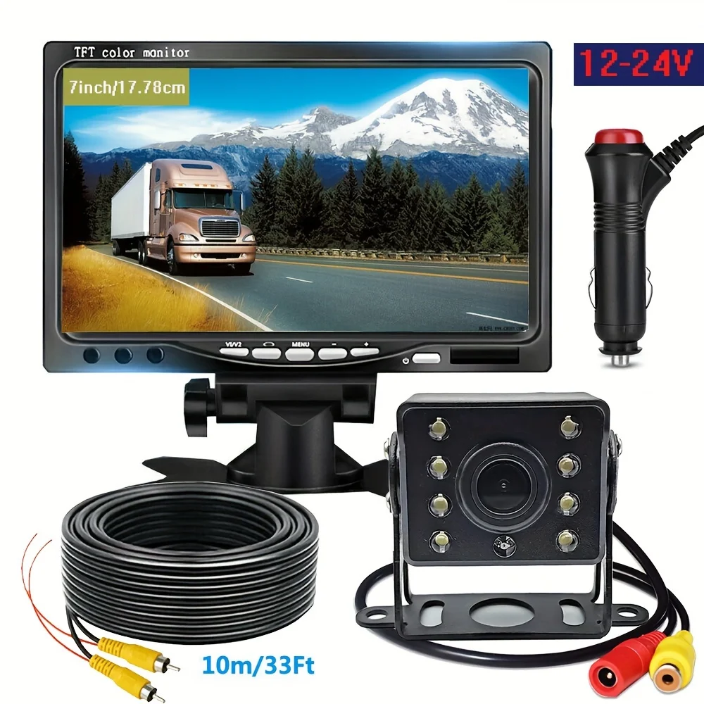 

17.78cm Monitor Wired Heavy-Duty CCD Rear View Camera with 8 Leds And a 10-Meter RCA Cable for Reversing in Motorhomes And Buses