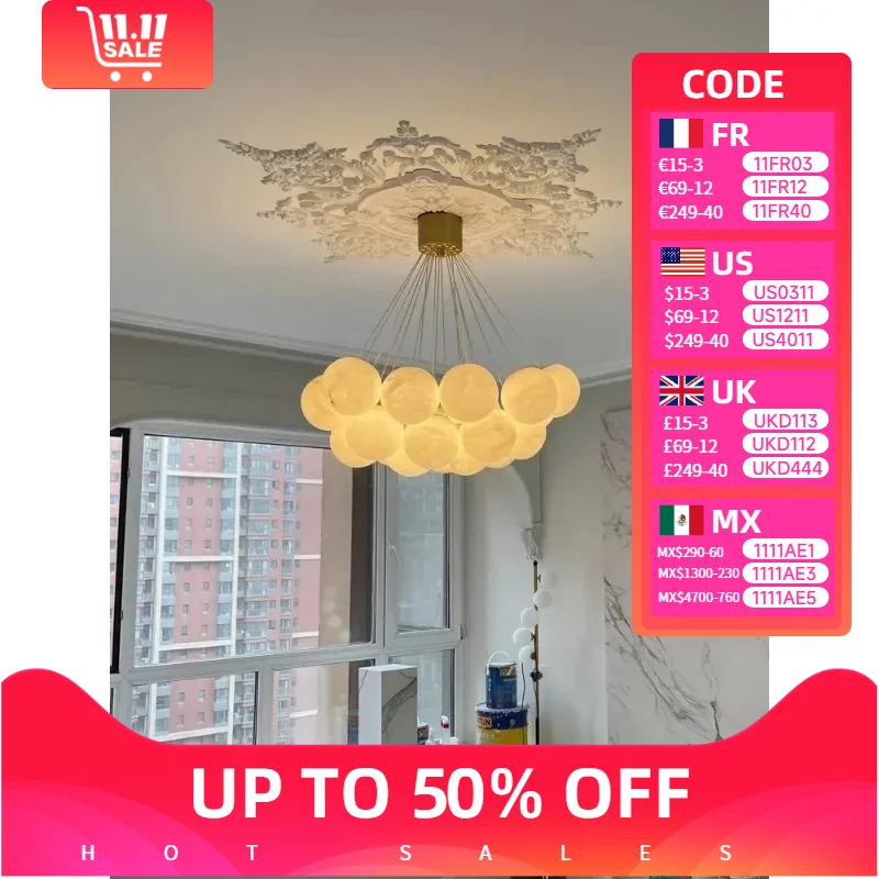 

Modern Home Deco Led Lights Dining Table Marble Art Ball Bouquet Trendy Chandelier Lighting Lustres Hanging Lamp for Living Room