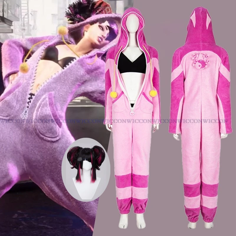 

Game Street Fighter6 SF Han Juri Cosplay Costume Han Juri Pajamas Pink OnePiece Pajamas Women Girls Winter Pajamas Hallowen Suit